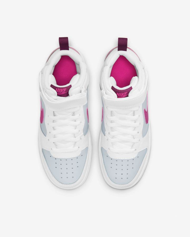 Zapatillas Nike Court Borough Mid 2 Kids Niño Plateadas Blancas Rosas | NVKXZ-0375