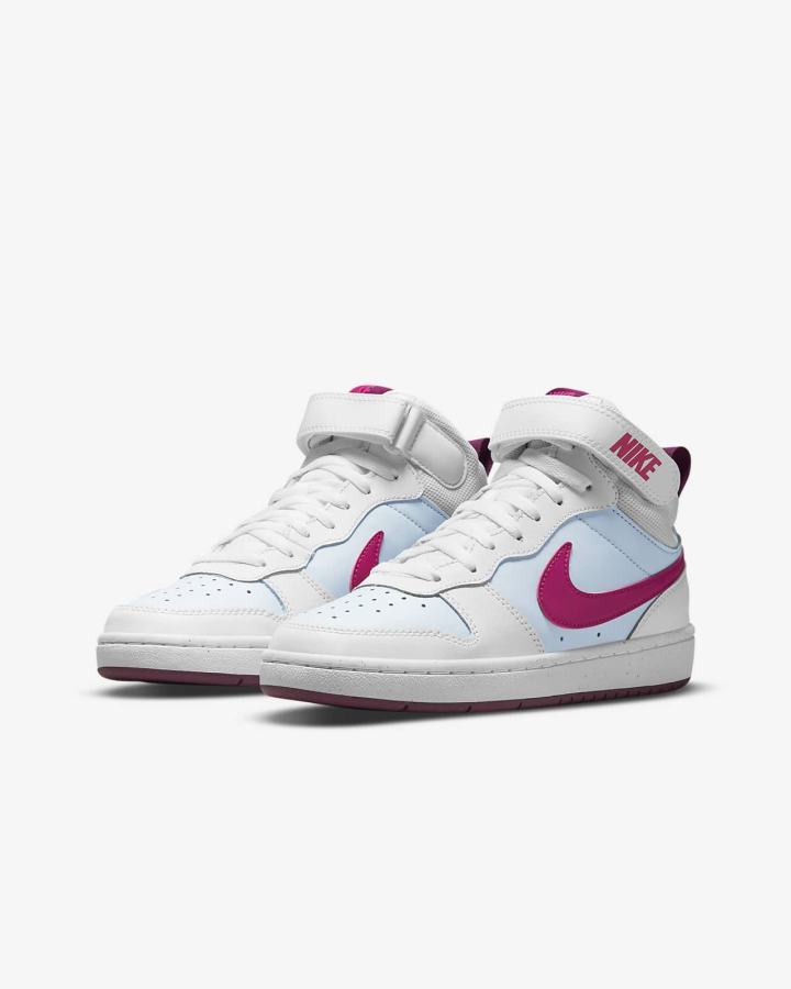 Zapatillas Nike Court Borough Mid 2 Kids Niño Plateadas Blancas Rosas | NVKXZ-0375