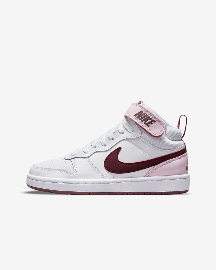 Zapatillas Nike Court Borough Mid 2 Kids Niño Blancas Rosas Verde Menta | NZOXD-4062