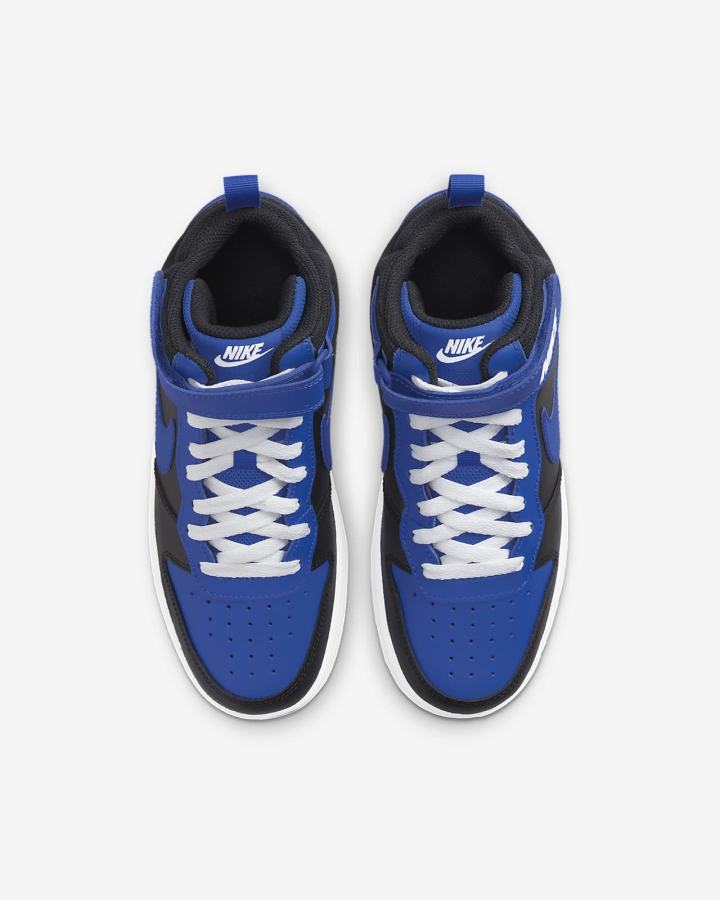 Zapatillas Nike Court Borough Mid 2 Kids Niño Negras Azul Real Blancas | TJALH-4681