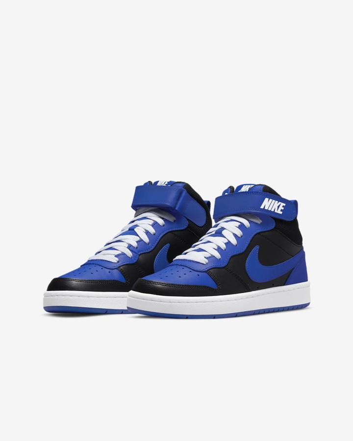 Zapatillas Nike Court Borough Mid 2 Kids Niño Negras Azul Real Blancas | TJALH-4681
