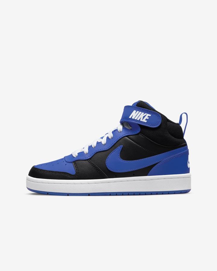 Zapatillas Nike Court Borough Mid 2 Kids Niño Negras Azul Real Blancas | TJALH-4681