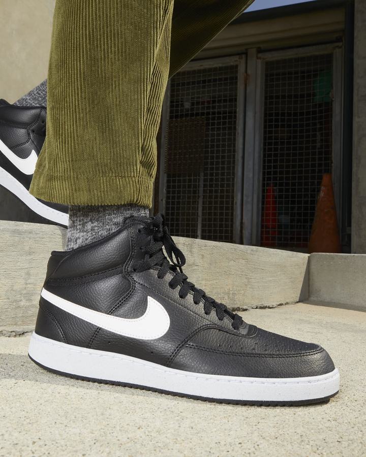 Zapatillas Nike Court Vision Mid Next Nature Hombre Negras Blancas | PRICF-3482