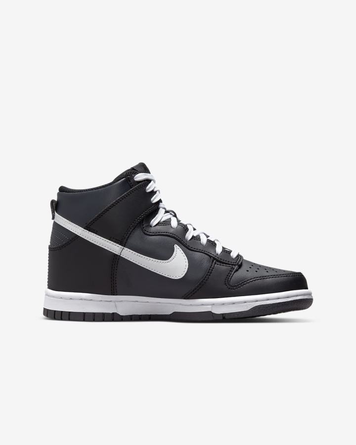 Zapatillas Nike Dunk High Kids Niño Gris Oscuro Negras Blancas | DAZFH-4236