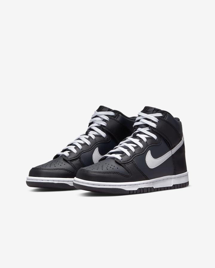 Zapatillas Nike Dunk High Kids Niño Gris Oscuro Negras Blancas | DAZFH-4236