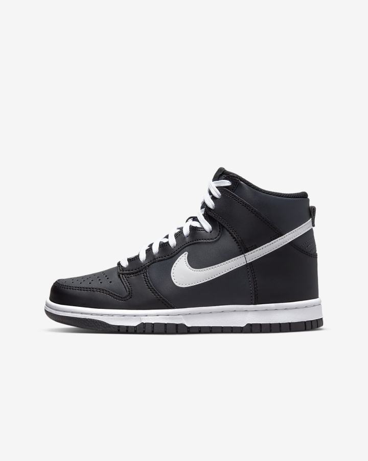 Zapatillas Nike Dunk High Kids Niño Gris Oscuro Negras Blancas | DAZFH-4236