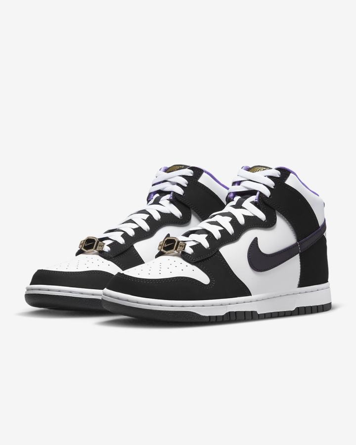 Zapatillas Nike Dunk High Retro Premium EMB Hombre Negras Blancas Moradas Negras | YKJGN-5620