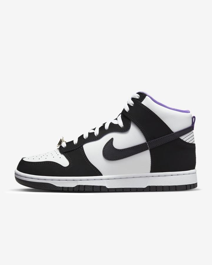 Zapatillas Nike Dunk High Retro Premium EMB Hombre Negras Blancas Moradas Negras | YKJGN-5620