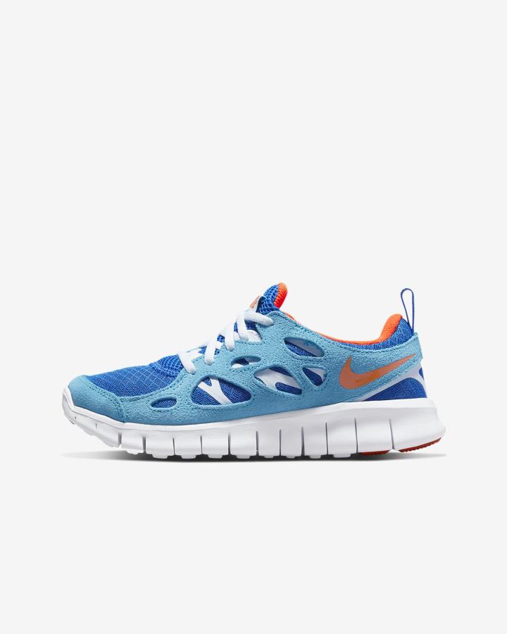 Zapatillas Nike Free Run 2 Kids Niña Azules Azul Real Blancas Naranjas | NAVZC-3784