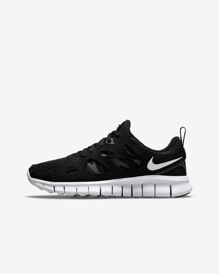 Zapatillas Nike Free Run 2 Kids Niña Negras Gris Oscuro Blancas | GAMDF-2587