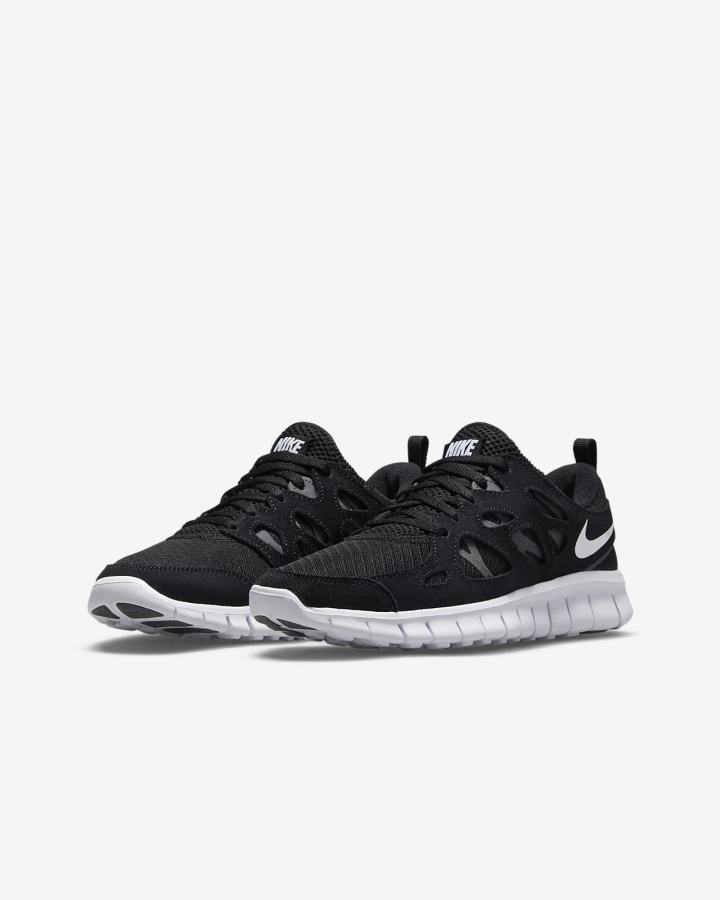 Zapatillas Nike Free Run 2 Kids Niño Negras Gris Oscuro Blancas | YPHDS-1084