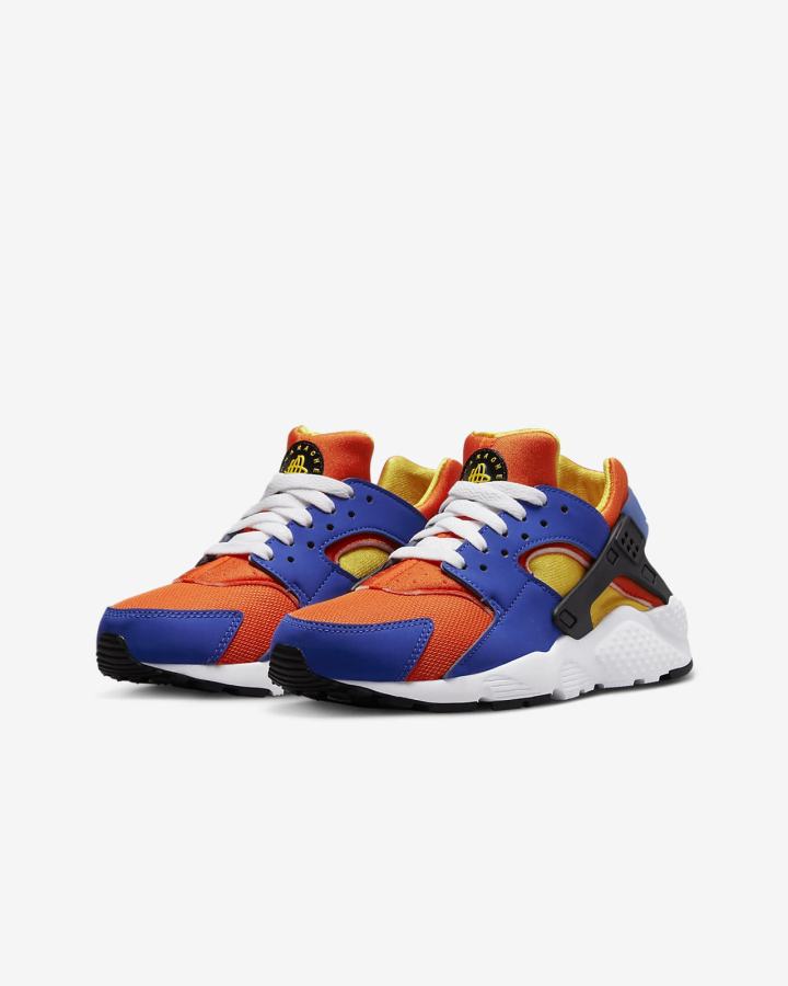 Zapatillas Nike Huarache Run Kids Niña Azul Real Naranjas Negras Amarillo | GACZL-1046