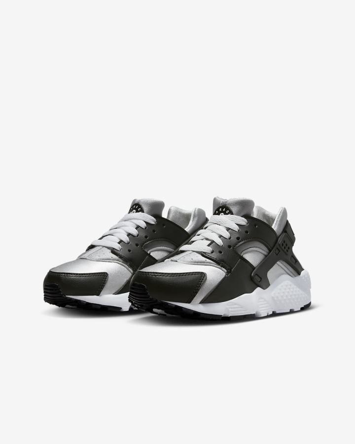 Zapatillas Nike Huarache Run Kids Niño Negras Gris Blancas | MTJSG-5183