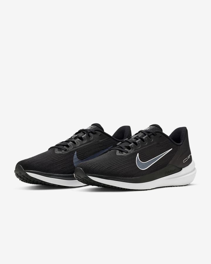Zapatillas Running Nike Air Winflo 9 Road Hombre Negras Gris Oscuro Blancas | DZRTS-8431