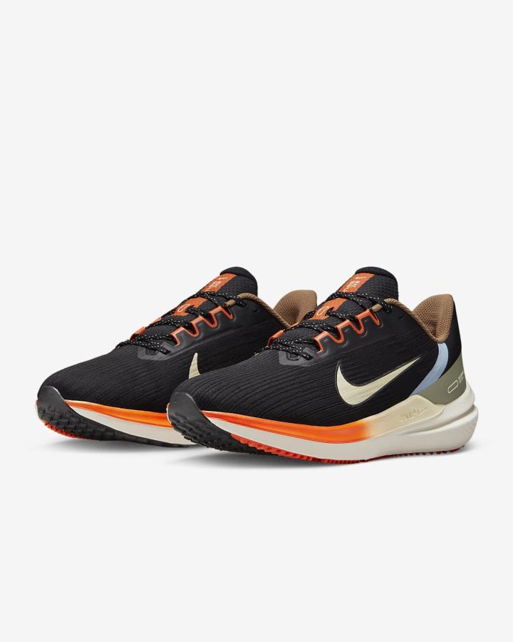 Zapatillas Running Nike Air Winflo 9 Road Hombre Negras Naranjas | HKISB-4567