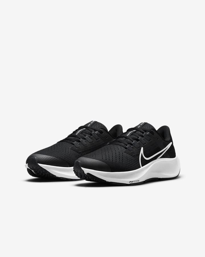 Zapatillas Running Nike Air Zoom Pegasus 38 Kids Road Niño Negras Gris Oscuro Blancas | FKUAJ-8547