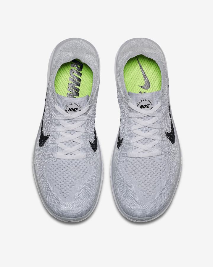 Zapatillas Running Nike Free RN Flyknit 2018 Mujer Blancas Plateadas Negras | QFJNO-1457