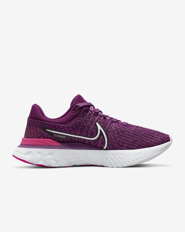 Zapatillas Running Nike React Infinity Run Flyknit 3 Road Mujer Burdeos Rosas Blancas | GQSTA-8251