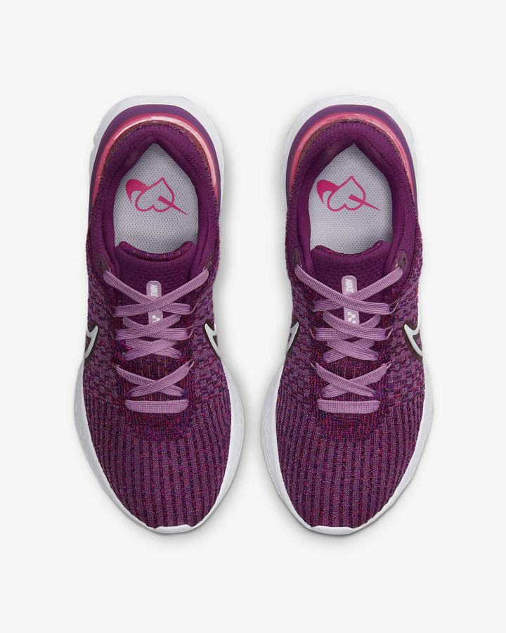 Zapatillas Running Nike React Infinity Run Flyknit 3 Road Mujer Burdeos Rosas Blancas | GQSTA-8251