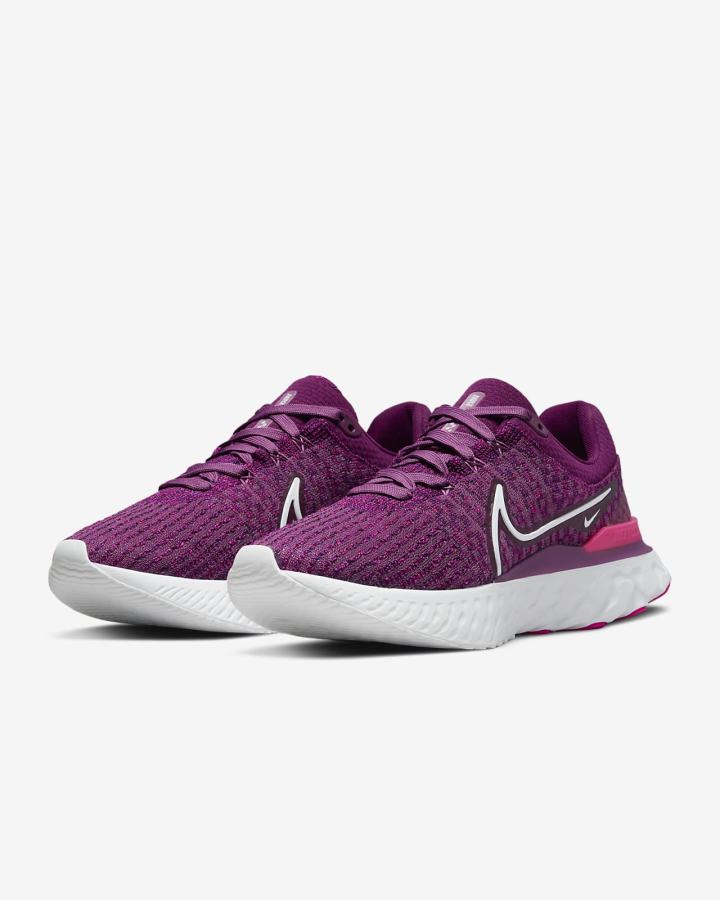 Zapatillas Running Nike React Infinity Run Flyknit 3 Road Mujer Burdeos Rosas Blancas | GQSTA-8251