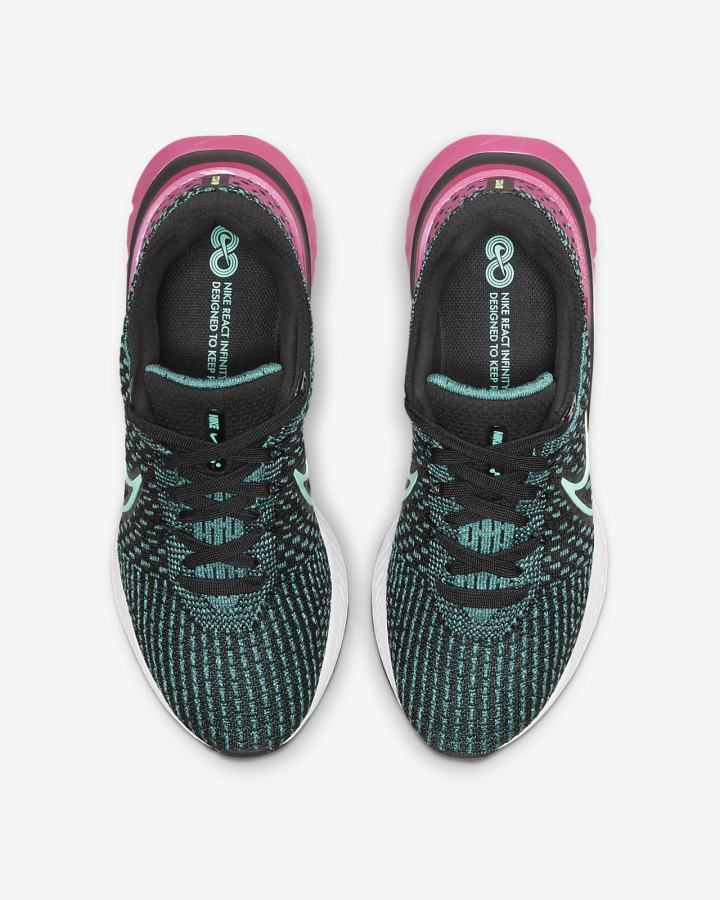 Zapatillas Running Nike React Infinity Run Flyknit 3 Road Mujer Negras Rosas Turquesa | UWLMC-8654