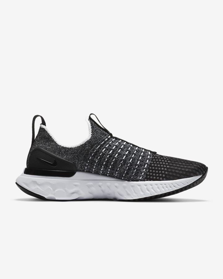 Zapatillas Running Nike React Phantom Run Flyknit 2 Road Mujer Negras Blancas | CDLWA-3562