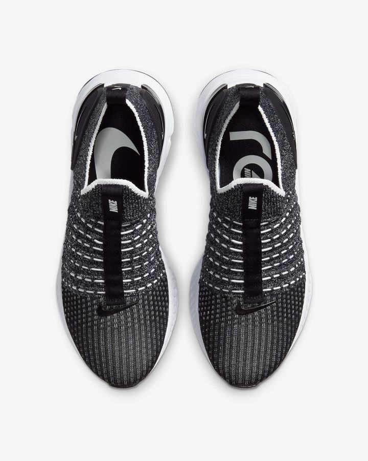 Zapatillas Running Nike React Phantom Run Flyknit 2 Road Mujer Negras Blancas | CDLWA-3562