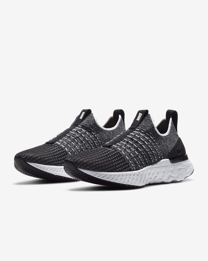 Zapatillas Running Nike React Phantom Run Flyknit 2 Road Mujer Negras Blancas | CDLWA-3562