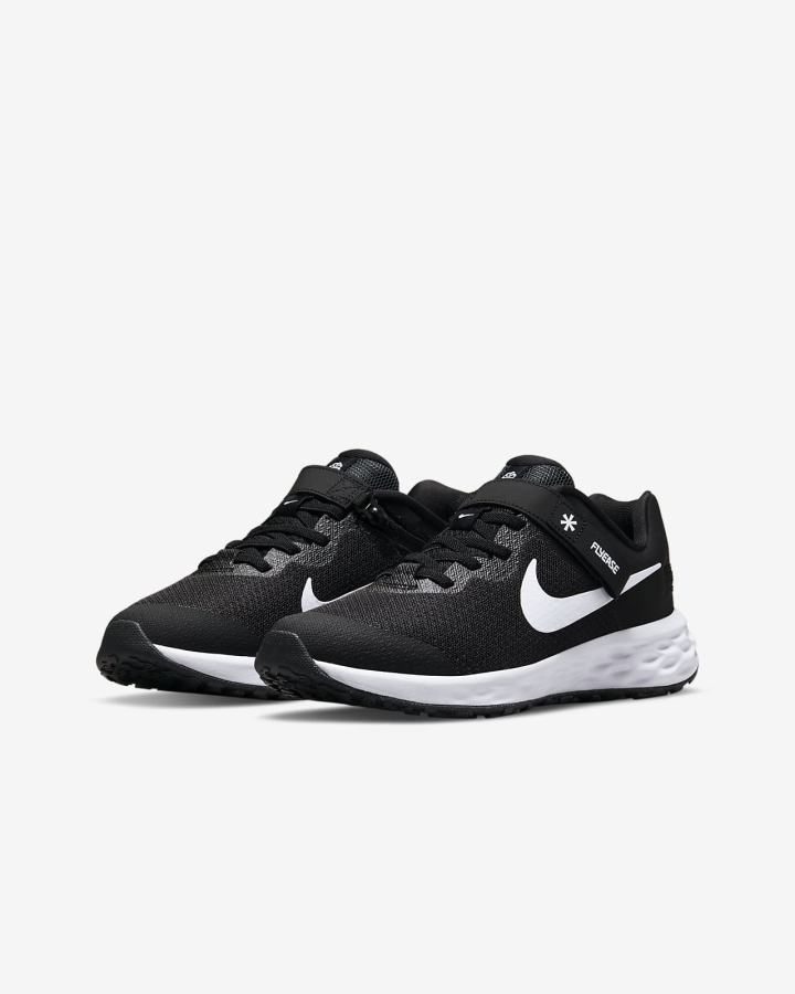 Zapatillas Running Nike Revolution 6 FlyEase Kids Easy On/Off Road Niña Negras Gris Oscuro Blancas | ZBHUT-3682
