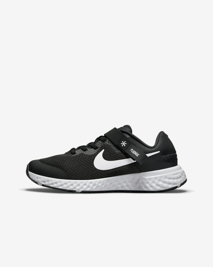 Zapatillas Running Nike Revolution 6 FlyEase 4E Kids Easy On/Off Road Niño Negras Gris Oscuro Blancas | ZHXAO-8307