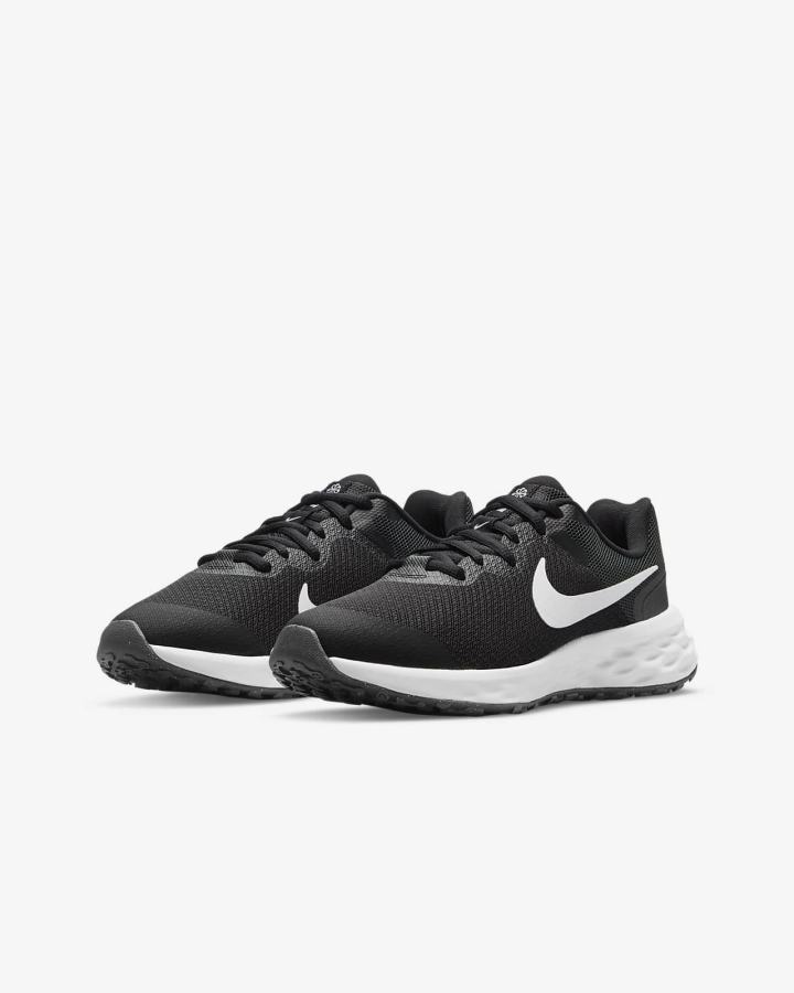 Zapatillas Running Nike Revolution 6 Kids Road Niña Negras Gris Oscuro Blancas | ASWQI-4958
