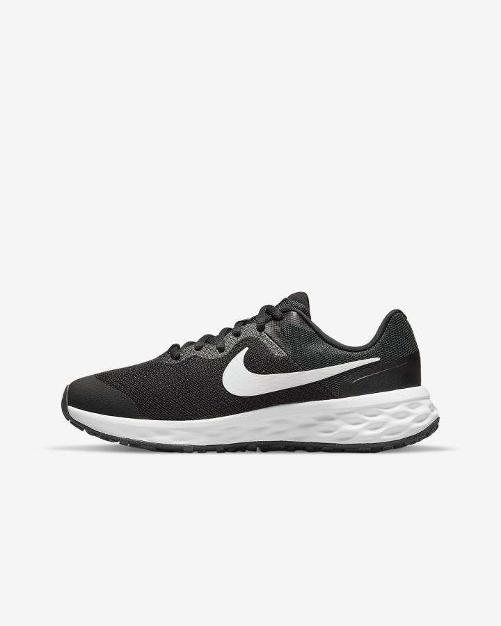 Zapatillas Running Nike Revolution 6 Kids Road Niña Negras Gris Oscuro Blancas | ASWQI-4958
