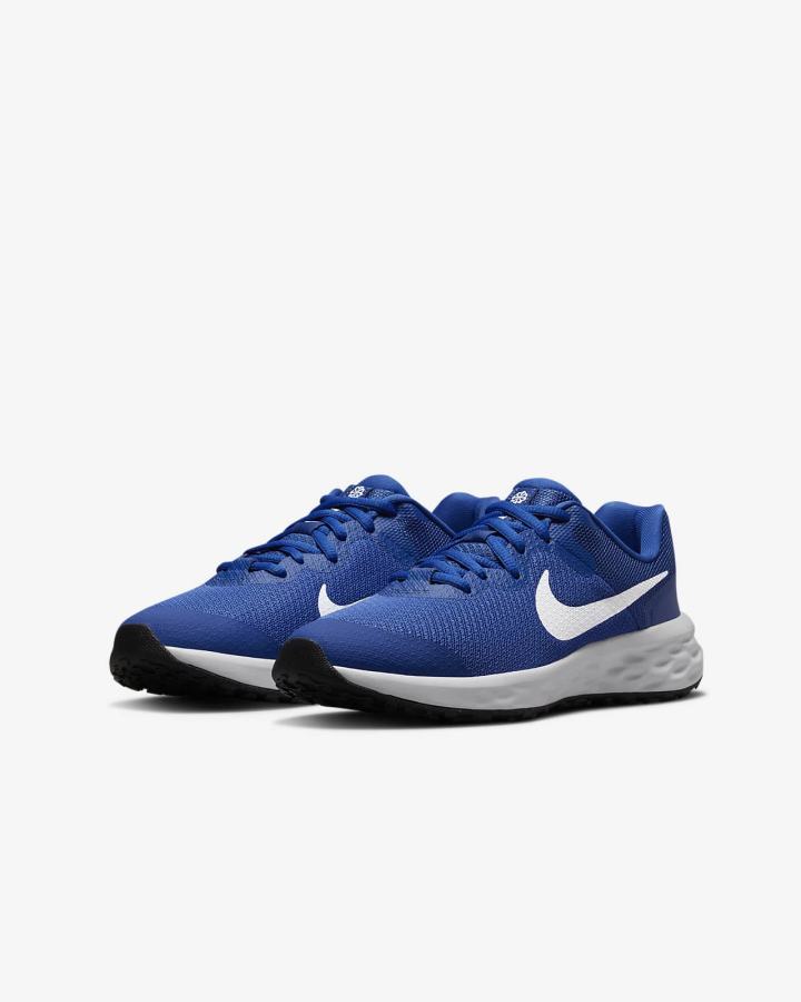 Zapatillas Running Nike Revolution 6 Kids Road Niño Azul Real Negras Blancas | EBFIQ-4250