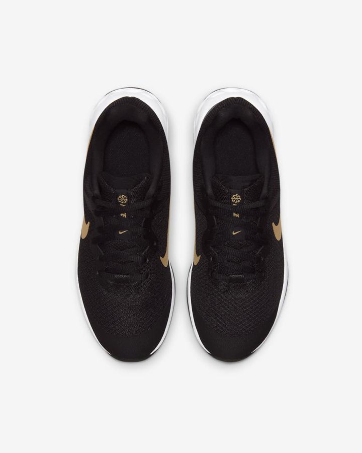 Zapatillas Running Nike Revolution 6 Kids Road Niña Negras Blancas Metal Doradas | XOGBK-1324