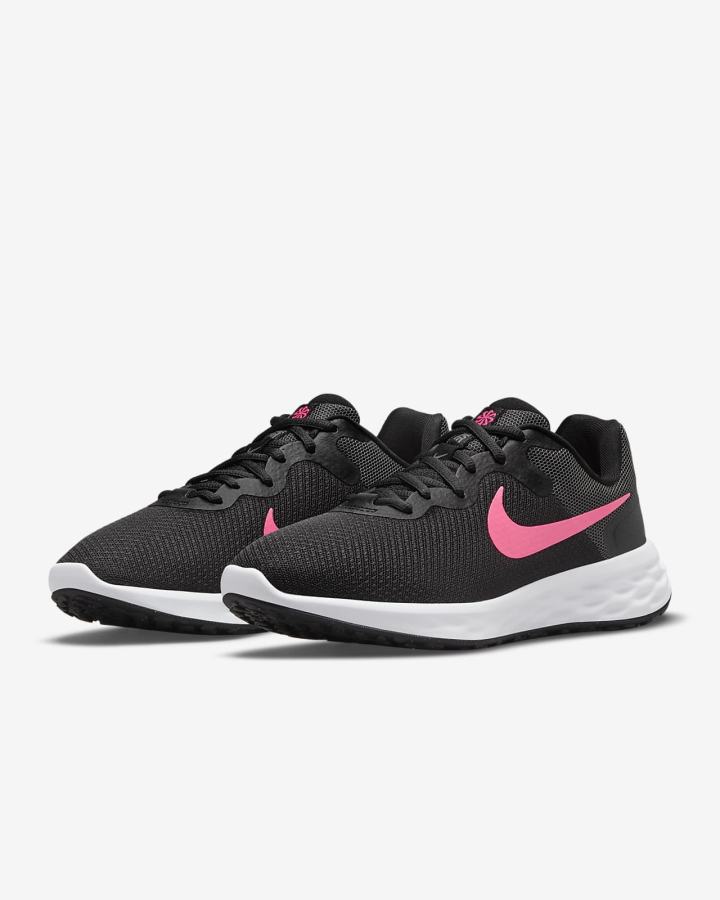 Zapatillas Running Nike Revolution 6 Next Nature Road Mujer Negras Gris Rosas | LAICY-0597