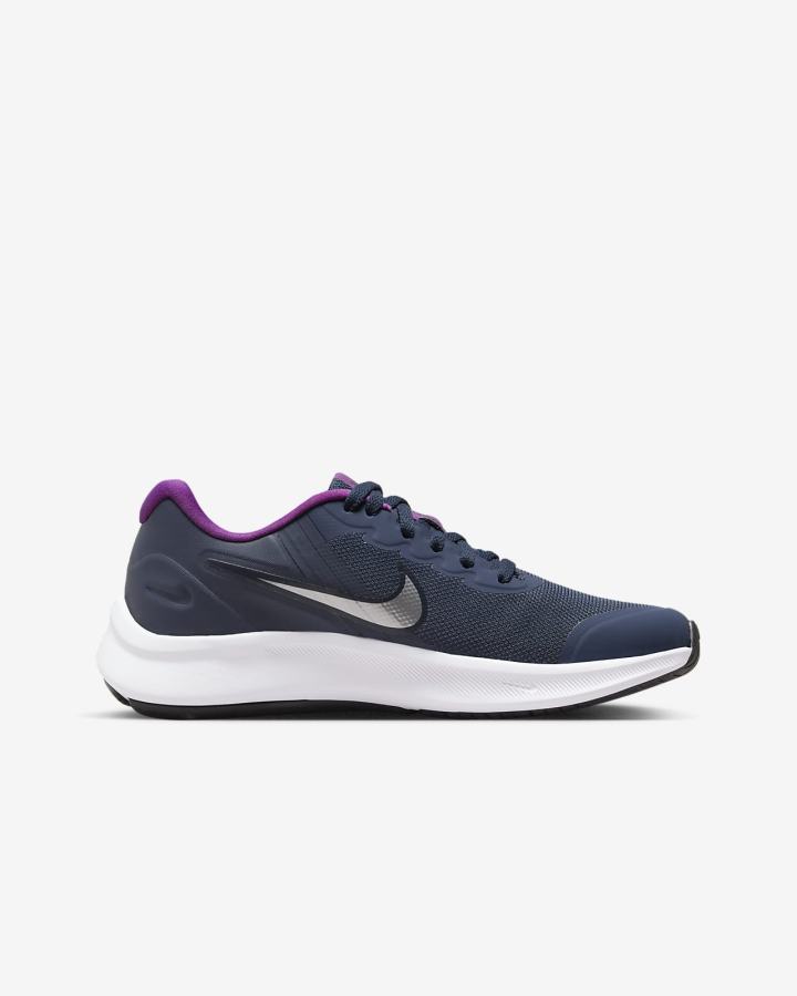 Zapatillas Running Nike Star Runner 3 Kids Road Niña Azul Marino Moradas Metal Plateadas | RHFIO-4286