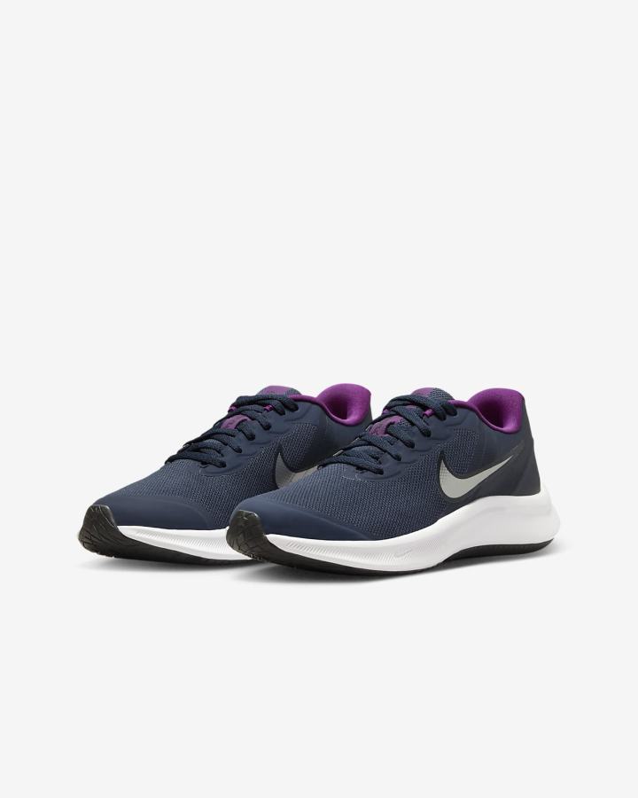 Zapatillas Running Nike Star Runner 3 Kids Road Niña Azul Marino Moradas Metal Plateadas | RHFIO-4286