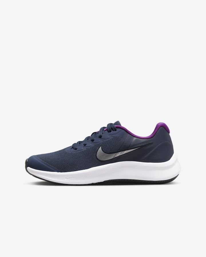 Zapatillas Running Nike Star Runner 3 Kids Road Niña Azul Marino Moradas Metal Plateadas | RHFIO-4286