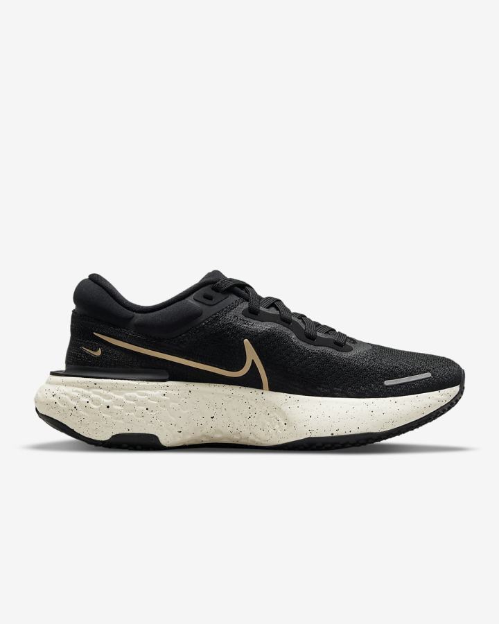 Zapatillas Running Nike ZoomX Invincible Run Flyknit Road Mujer Negras Metal Doradas | GZWKS-3401