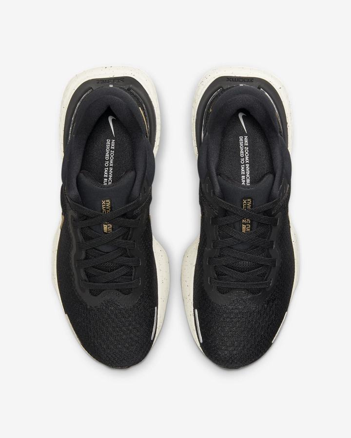 Zapatillas Running Nike ZoomX Invincible Run Flyknit Road Mujer Negras Metal Doradas | GZWKS-3401