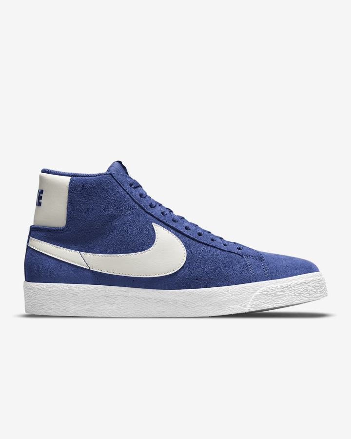 Zapatillas Skate Nike SB Zoom Blazer Mid Mujer Azul Real Oscuro Azules Blancas | HRJWC-1852