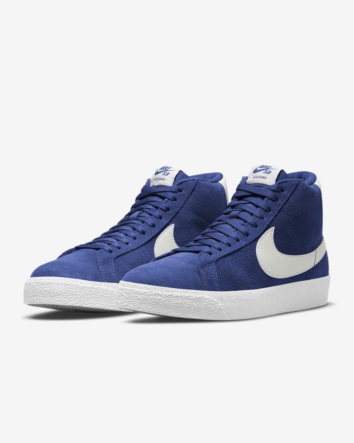 Zapatillas Skate Nike SB Zoom Blazer Mid Hombre Azul Real Oscuro Azules Blancas | WOBMP-4592