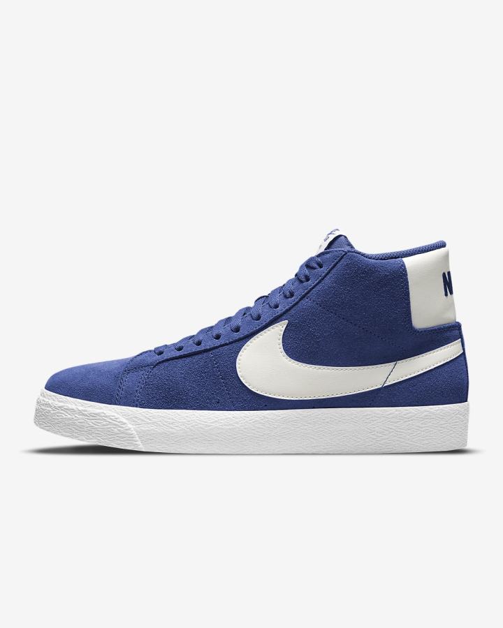 Zapatillas Skate Nike SB Zoom Blazer Mid Hombre Azul Real Oscuro Azules Blancas | WOBMP-4592