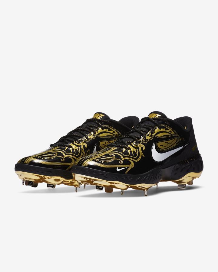 Zapatillas de Beisbol Nike Alpha Huarache Elite 3 Low Premium Hombre Negras Metal Doradas Blancas | OYZGC-1897