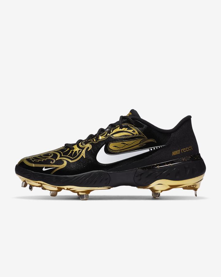 Zapatillas de Beisbol Nike Alpha Huarache Elite 3 Low Premium Hombre Negras Metal Doradas Blancas | OYZGC-1897