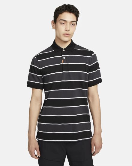 Camisa Polo Nike A Rayas Hombre Negras Gris Oscuro Blancas | GXYVN-7460
