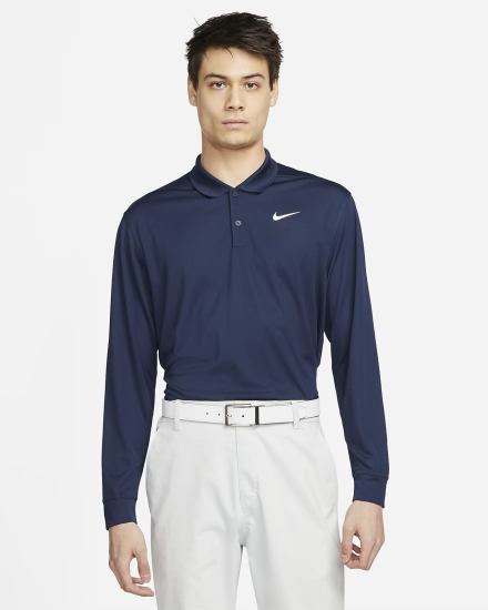 Camisa Polo Nike Dri-FIT Victory Long-Sleeve Golf Hombre Azul Marino Blancas | QWBSO-2861