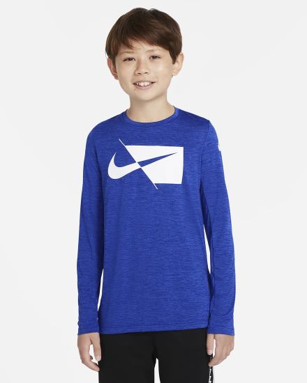 Camisas Nike Dri-FIT Kids Long-Sleeve Training Top Niño Azul Real Azul Real Oscuro Azules Blancas | CSBNW-5890