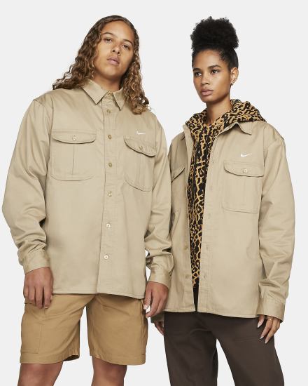 Camisas Nike SB Woven Skate Long-Sleeve Button Up Hombre Kaki | STFRK-2647