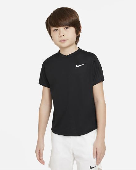 Camiseta Nike Court Dri-FIT Victory Kids Short-Sleeve Tennis Top Niño Negras Blancas | MUJZH-7604